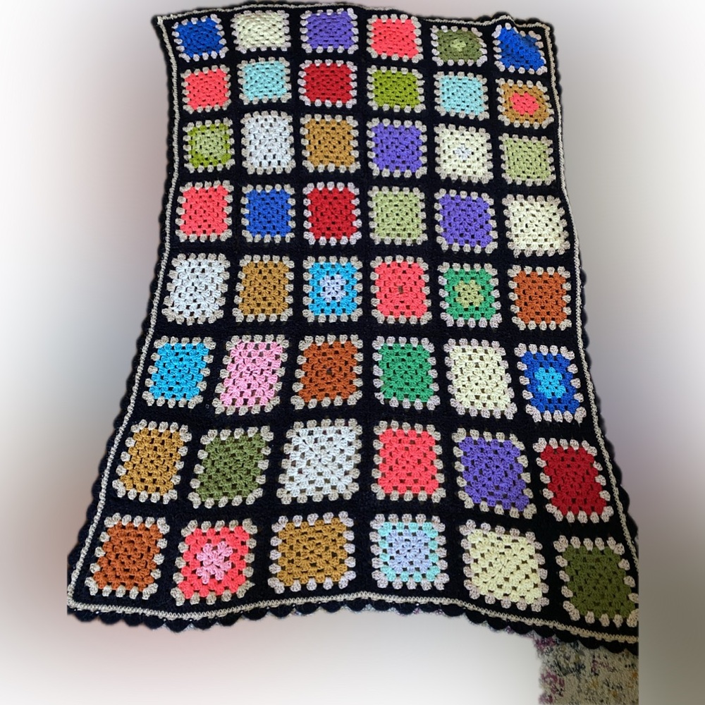 Colorful Crochet Granny Square Blanket throw boho blanket